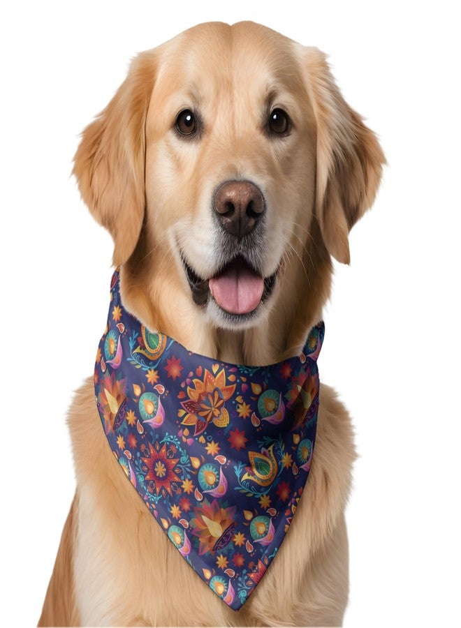 W Diwali Special Dog Bandana - Ultra Premium Satin Pet Scarf Available in Slip-On Collar Style & Cotton Tie-On Bandana Option for Medium & Large Dogs (Medium & Large, Diwali Tie-On Triangle) - Image 1